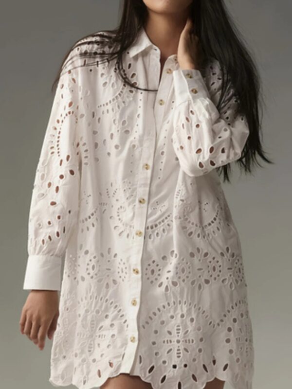 Eyelet Button Front Shirt Dress - Image 2