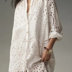 Eyelet Button Front Shirt Dress