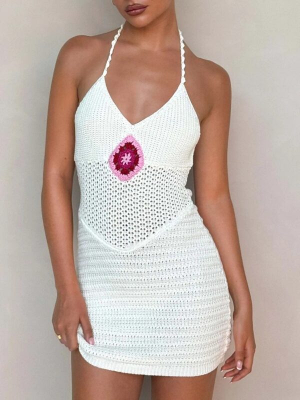 Openwork Halter Neck Sweater Dress - Image 3